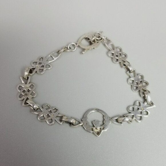 Vintage Sterling Silver Celtic Infinity Love Knots Link Bracelet Claddagh Toggle - Picture 4 of 8